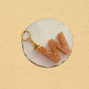 Custom Letter “W” Butterfly Key Chain - Peach Gold
